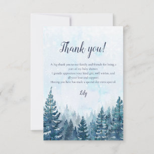 Carte De Remerciements Baby shower rustique de la forêt de pins d'hiver