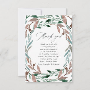 Carte De Remerciements Baby Shower Rustique de Verdure d'Hiver