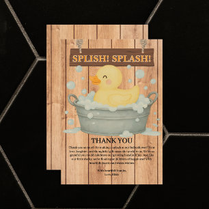 Carte De Remerciements Baby shower rustique en caoutchouc Ducky Bubbles