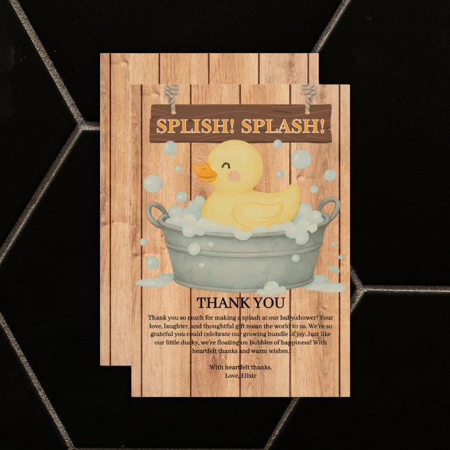 Carte De Remerciements Baby shower rustique en caoutchouc Ducky Bubbles (Créateur téléchargé)