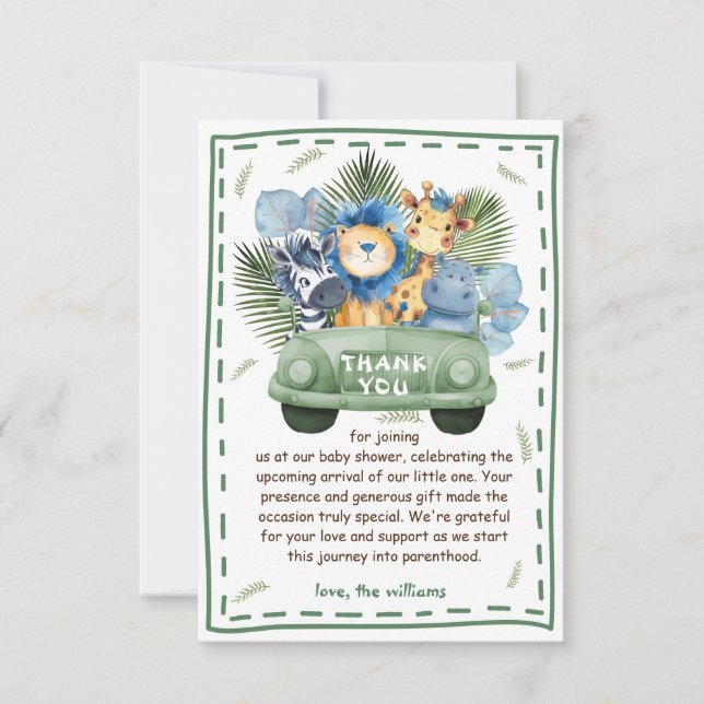 Carte De Remerciements Baby shower Safari Animaux (Devant)