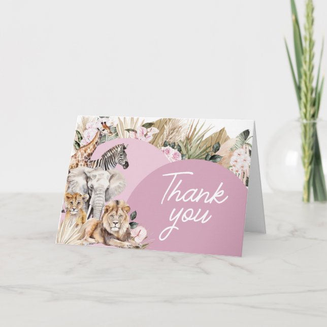 Carte De Remerciements Baby shower Safari Boho Rose (Devant)