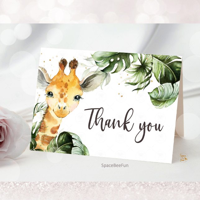 Carte De Remerciements Baby shower Safari Giraffe (Safari Giraffe Baby Shower Thank You Card)