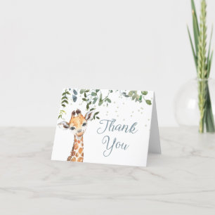 Carte De Remerciements Baby shower Safari Giraffe Bleue