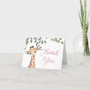Carte De Remerciements Baby shower Safari Giraffe Rose