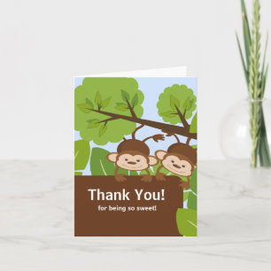 Carte De Remerciements Baby shower Safari Monkey Twins