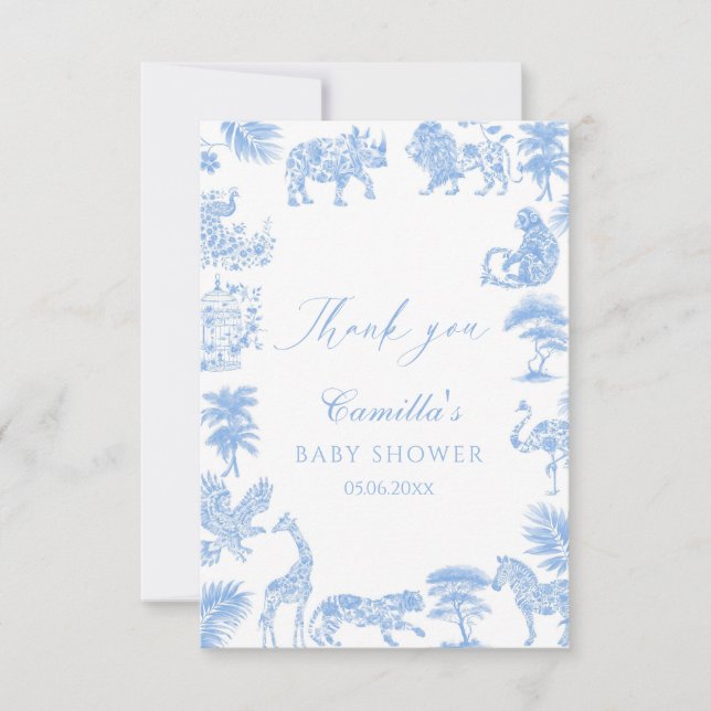 Carte De Remerciements Baby shower Safari Toile De Jouy (Devant)