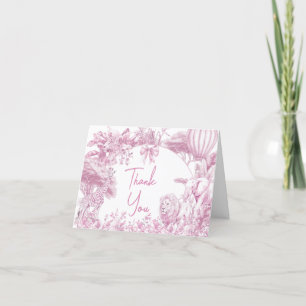 Carte De Remerciements Baby shower Safari Toile Rose