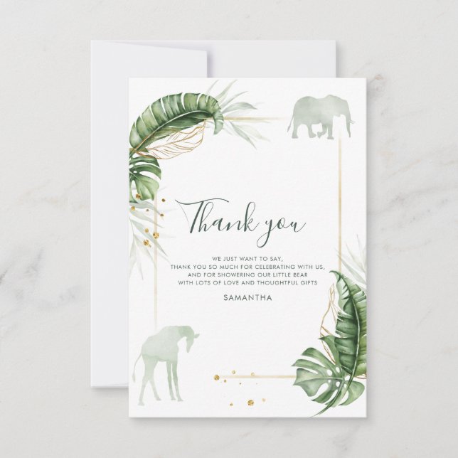 Carte De Remerciements Baby shower Safari verdure (Devant)