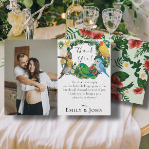 Carte De Remerciements Baby shower sauvage de perroquets pour bébés tropi