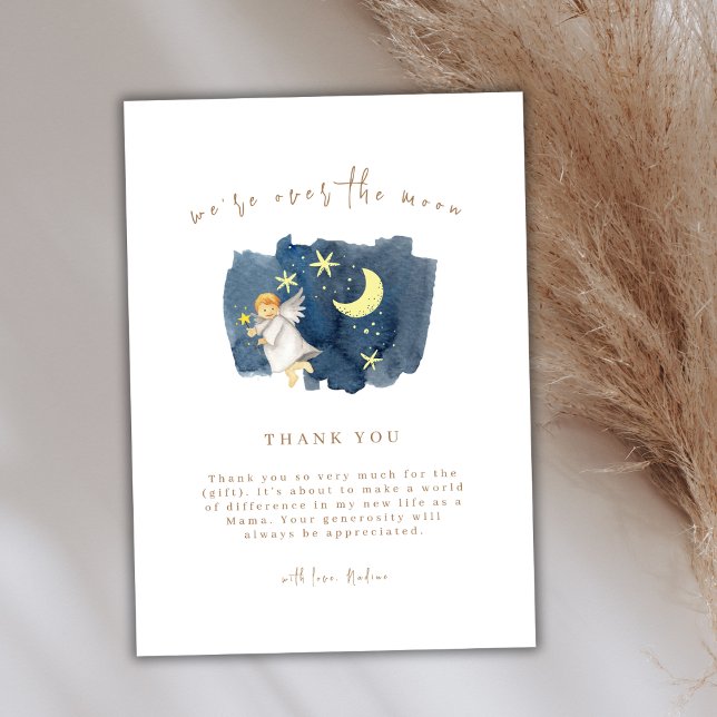 Carte De Remerciements Baby shower simple Angel Moon Star (Simple Angel Moon Star Baby Shower Thank You Card)