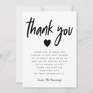 Carte De Remerciements Baby Shower Simple Cœur Moderne Neutre Genre