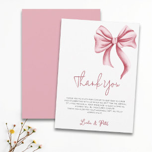 Carte De Remerciements Baby Shower Simple Élégant Ruban Rose