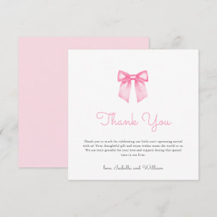 Carte De Remerciements Baby Shower Simple et Élégant avec un Nœud Rose