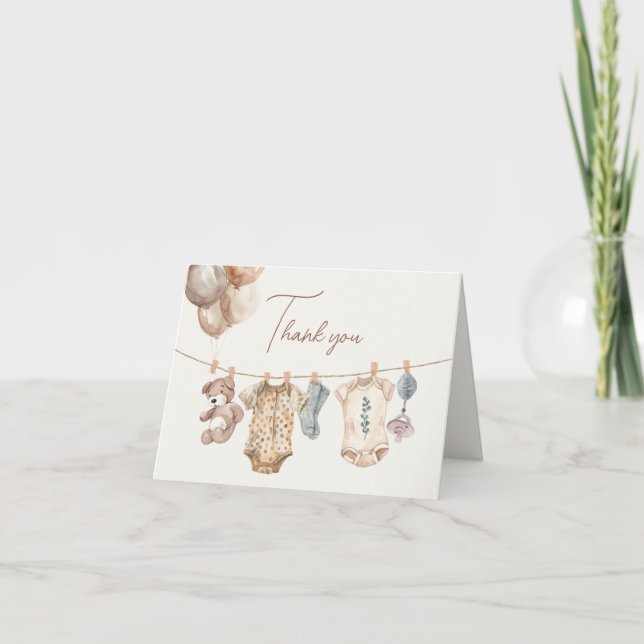 Carte De Remerciements Baby shower Soft Boho Neutral Vêtements de bébé (Devant)