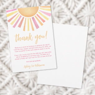 Carte De Remerciements Baby shower soleil rose