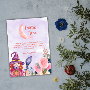 Carte De Remerciements Baby shower sorcier Citrouille à fleurs douces