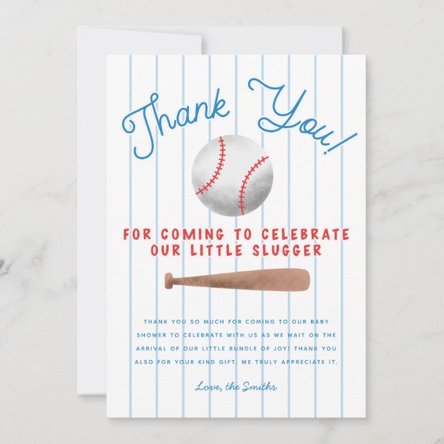 Carte De Remerciements Baby shower sportif de baseball (Devant)