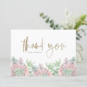Carte De Remerciements Baby Shower Succulents Aquarelle Pastel