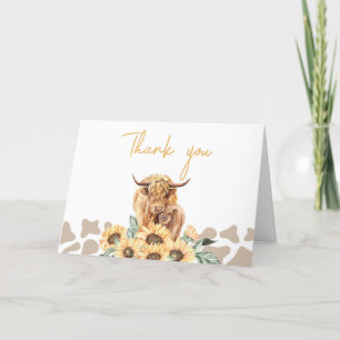 Carte De Remerciements Baby shower Sunflower Highland Cow