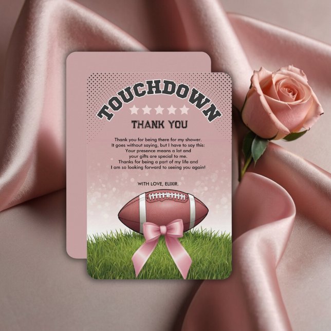 Carte De Remerciements Baby shower tactile de football à ruban rose (Créateur téléchargé)