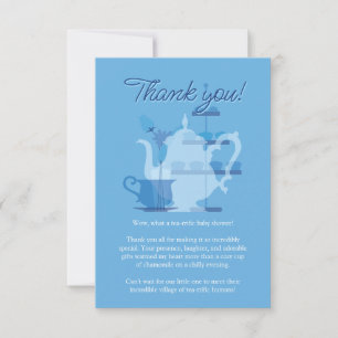 Carte De Remerciements Baby shower Tea Party Cute Minimaliste Chic Bleu
