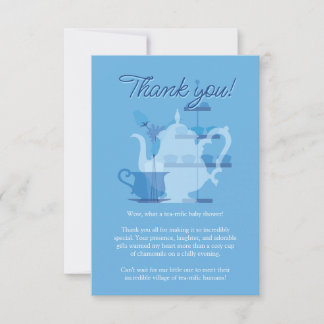 Carte De Remerciements Baby shower Tea Party Cute Minimaliste Chic Bleu