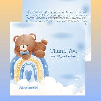 Carte De Remerciements Baby shower Teddy Bear Rainbow Boys