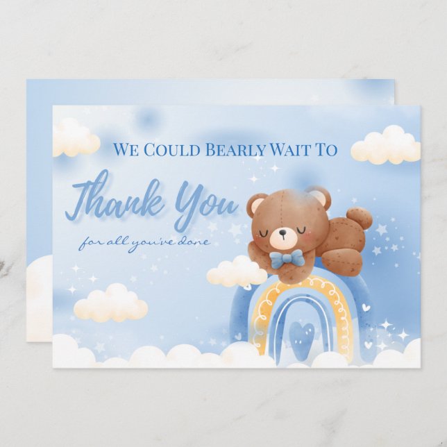 Carte De Remerciements Baby shower Teddy Bear Rainbow Boys (Devant / Derrière)