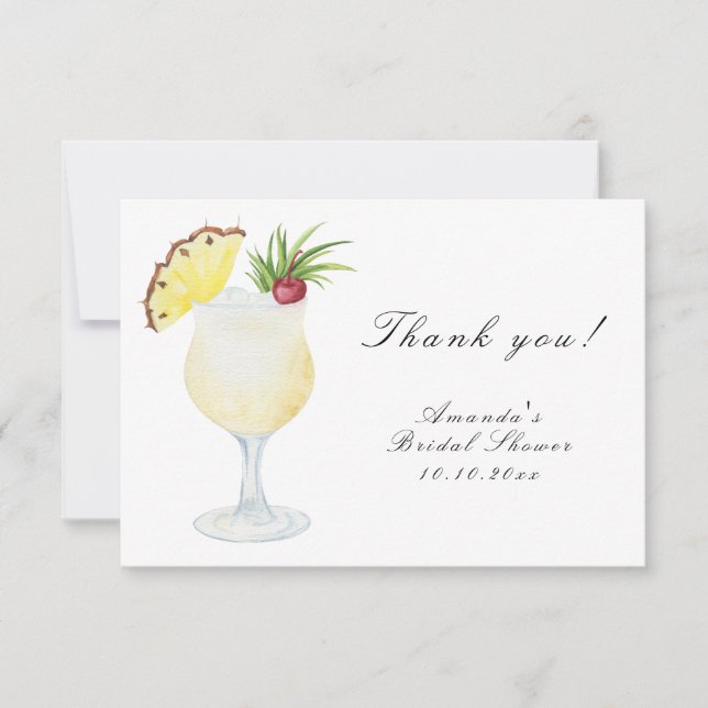 Carte De Remerciements Baby Shower Thème Aquarelle Cocktail Pina Colada (Devant)