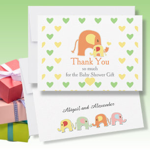Carte De Remerciements Baby Shower Thème Éléphant Neutre
