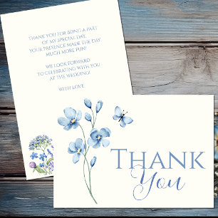 Carte De Remerciements Baby Shower Thème Fleurs Sauvages Bleu Poussière P