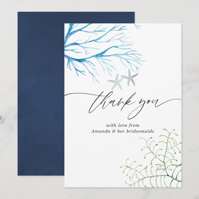 Carte De Remerciements Baby Shower Thème Fucus et Plage à l'aquarelle (Devant / Derrière)