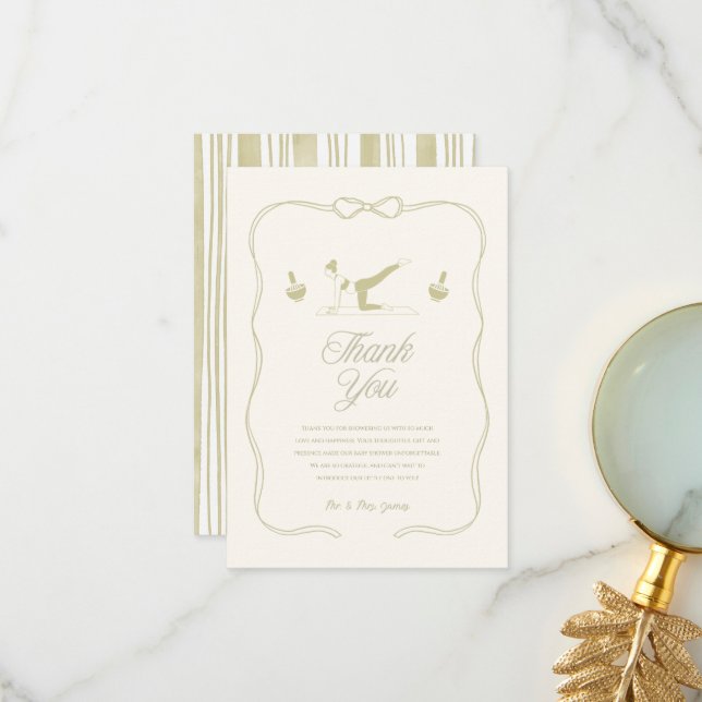 Carte De Remerciements Baby shower thème Pilates (Devant/Arrière en situation)