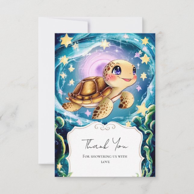 Carte De Remerciements Baby shower tortue (Devant)
