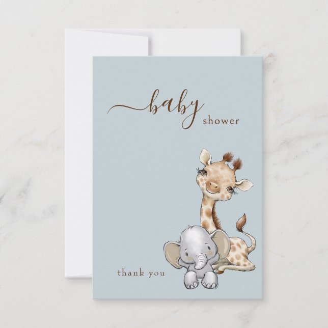 Carte De Remerciements Baby shower tropical Dusty Blue Jungle (Devant)