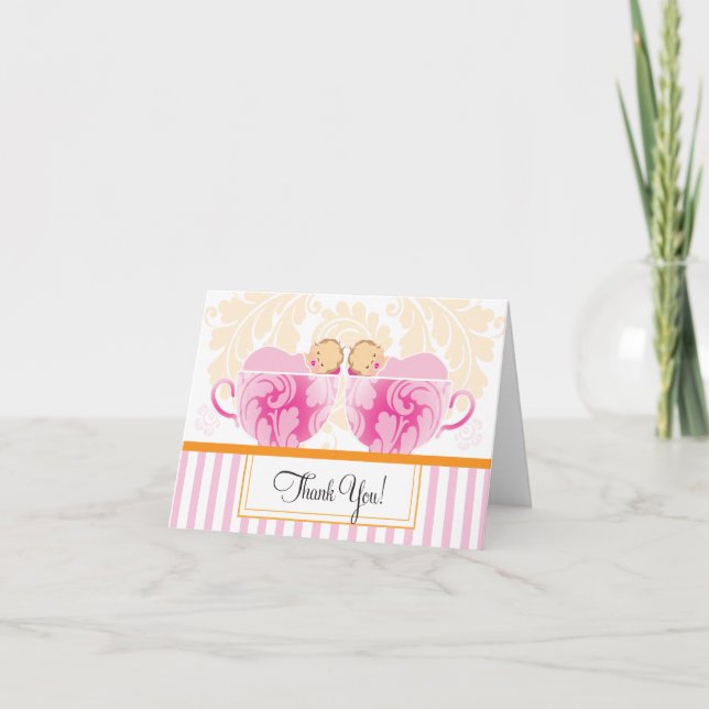 Carte de remerciements Baby shower Twin Girls (Devant)