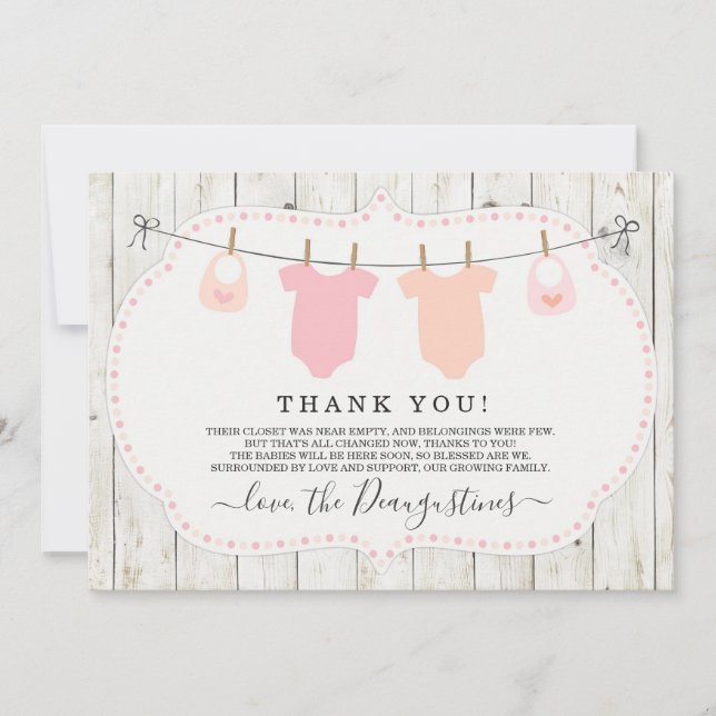 Carte de remerciements Baby shower Twin Girls - Ru (Devant)