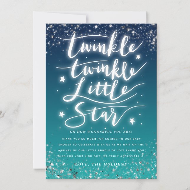 Carte De Remerciements Baby shower Twinkle Little Star Blue Ombre (Devant)