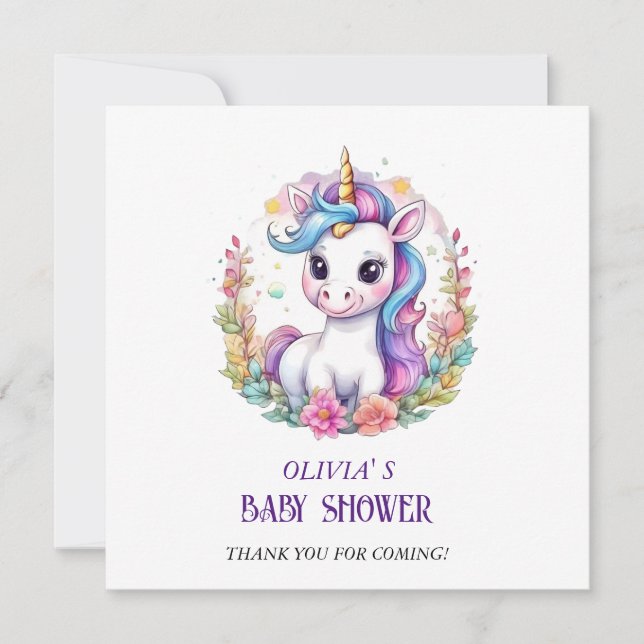 Carte De Remerciements Baby shower Unicorn (Devant)