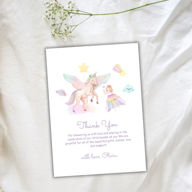 Carte De Remerciements Baby shower Unicorn Pastel Cute Princess (Pastel Cute Princess Unicorn Baby Shower Thank You Card)