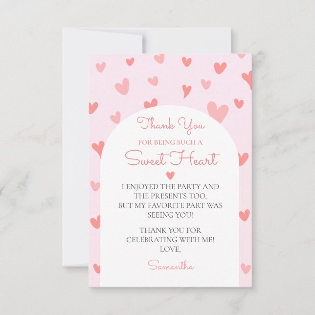 Carte De Remerciements Baby shower Valentine Sweetheart Pink Peach Hearts (Devant)