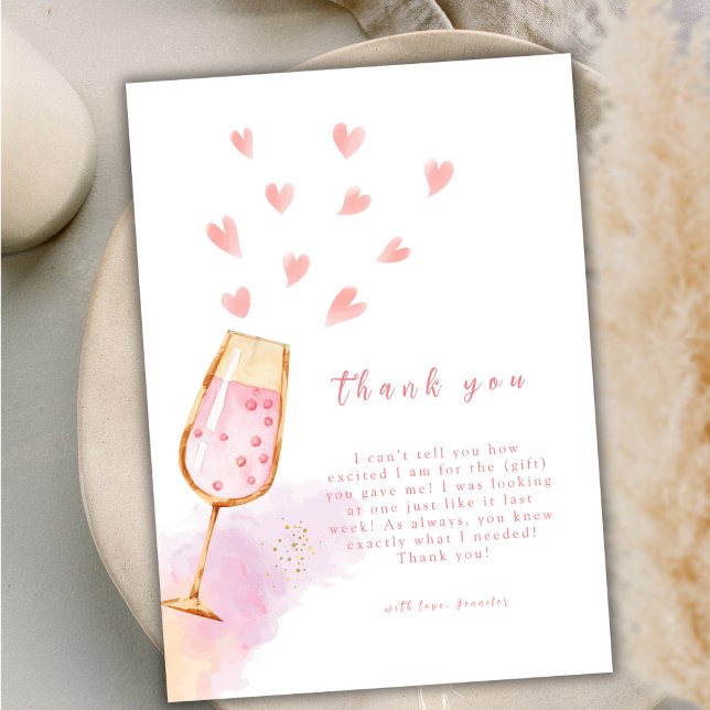 Carte De Remerciements Baby shower Valentines de Champagne Roses (Pink Sweetheart Champagne Valentines Baby Shower Thank You Card)