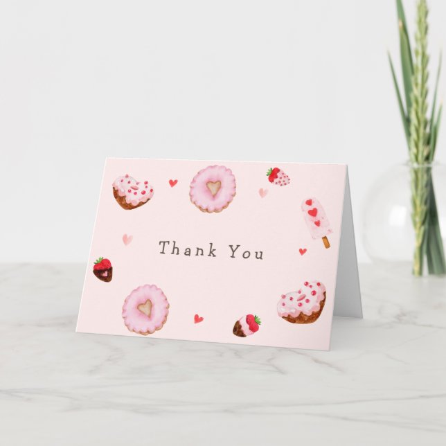 Carte De Remerciements Baby shower Valentines de Donuts Roses (Devant)