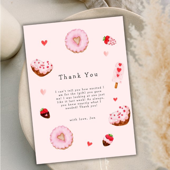 Carte De Remerciements Baby shower Valentines de Donuts Roses (Pink Sweetheart Donuts Valentines Baby Shower Thank You Card)