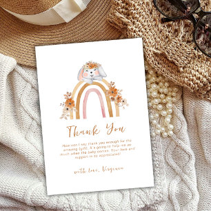 Carte De Remerciements Baby shower végétal minimaliste Boho Bunny Arc-en-