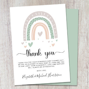 Carte De Remerciements Baby shower vert Boho Rainbow Sage