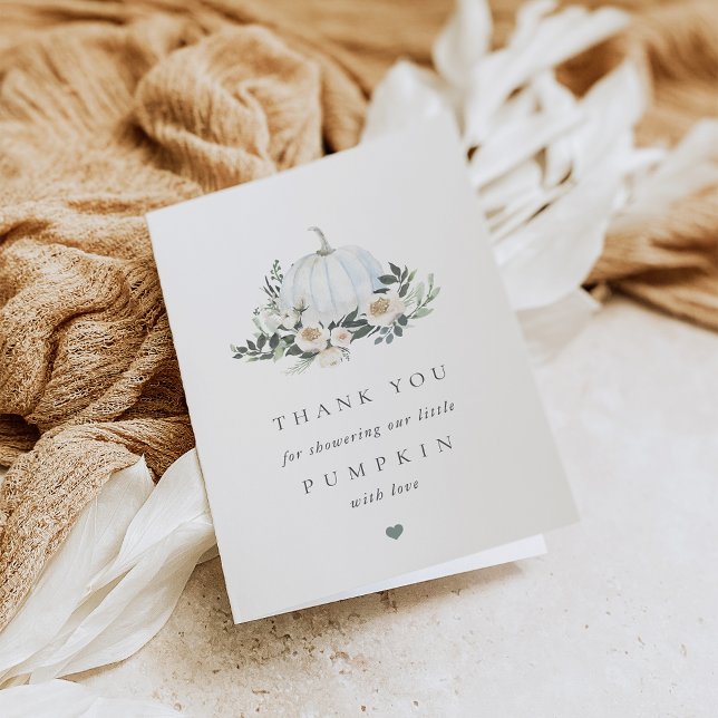 Carte De Remerciements Baby shower vert Citrouille d'automne blanc (Créateur téléchargé)