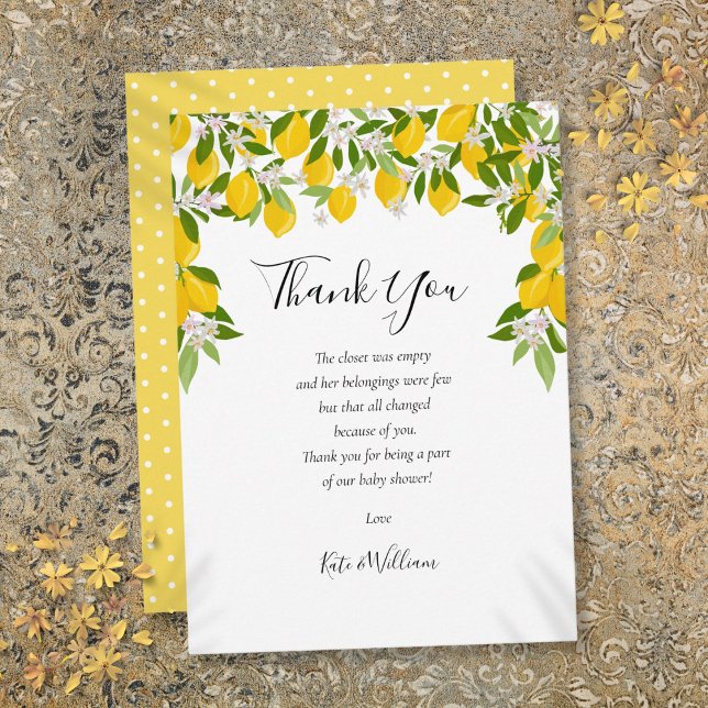 Carte De Remerciements Baby shower vert de fleurs de citron poème (Lemon Blossom Greenery Baby Shower Poem Thank You Card)