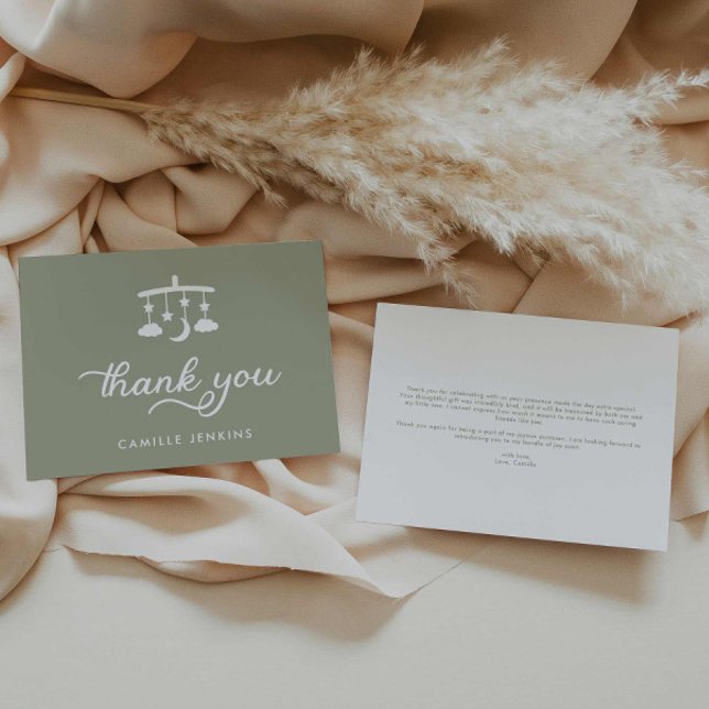 Carte De Remerciements Baby shower vert moderne Sage (Sage Green Modern Baby Shower Thank you card)